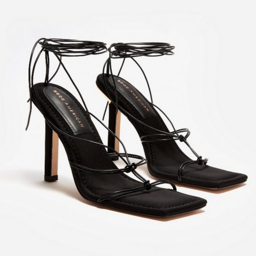 Good American Caged Slanted Heels Sandals 11.5